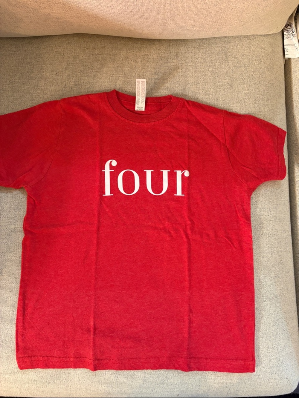 Custom tshirt NWOT Red Kids Short-Sleeve Tee with White "four" Four birthday 5T